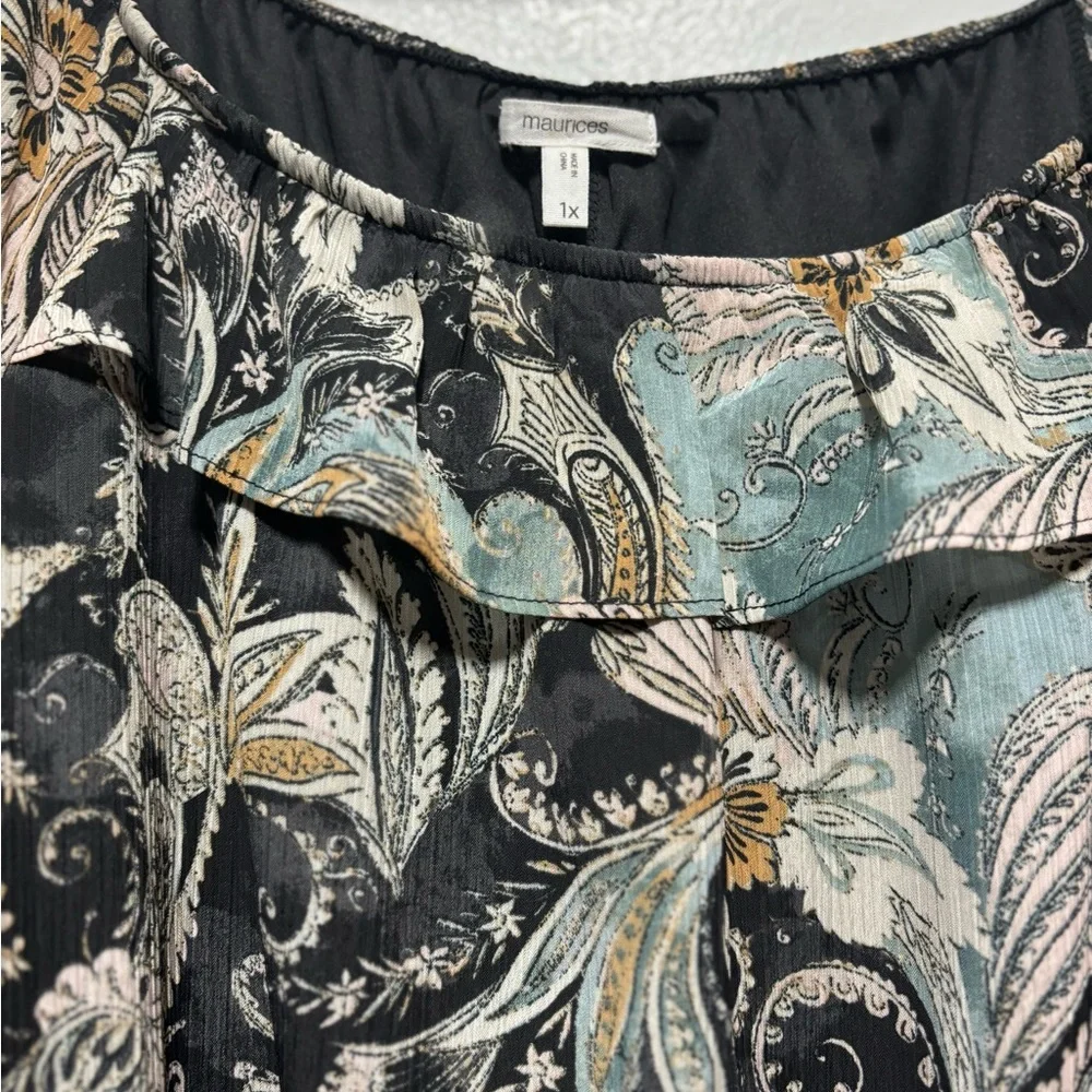 MAURICE'S  Women’s Ruffle collar multi color shirt - Picture 5 of 9